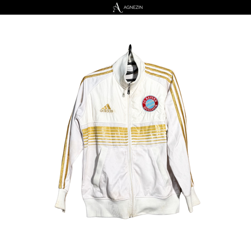 Adidas White Bayern Munchen Bomber Sweater Jacket for Sporty Outfit