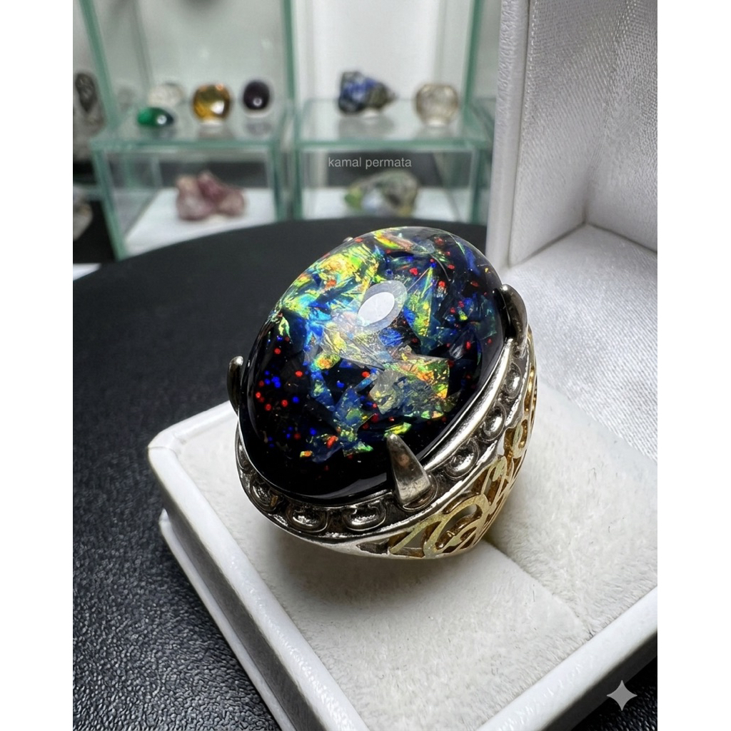 Cincin Batu Akik Kalimaya Pancawarna Hitam Unik