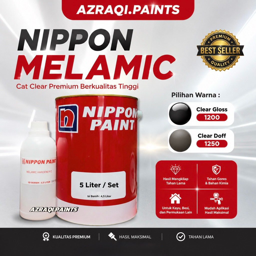 NIPPON MELAMIC VERNIS KAYU ( 5 LITER / SET ) 1200 CLEAR GLOSS DAN 1250 CLEAR DOFF