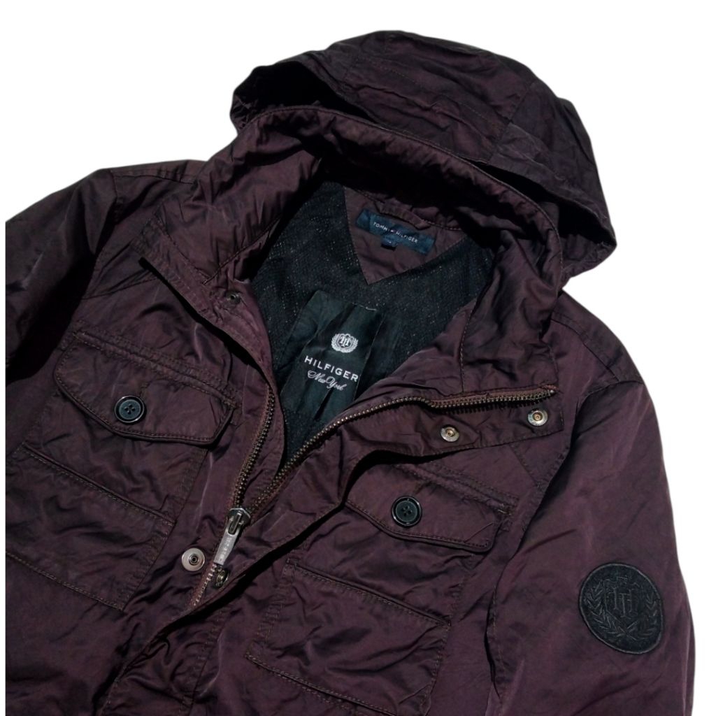 TOMMY HILFIGHER MAROON Outdoor Parka Military Style Jacket