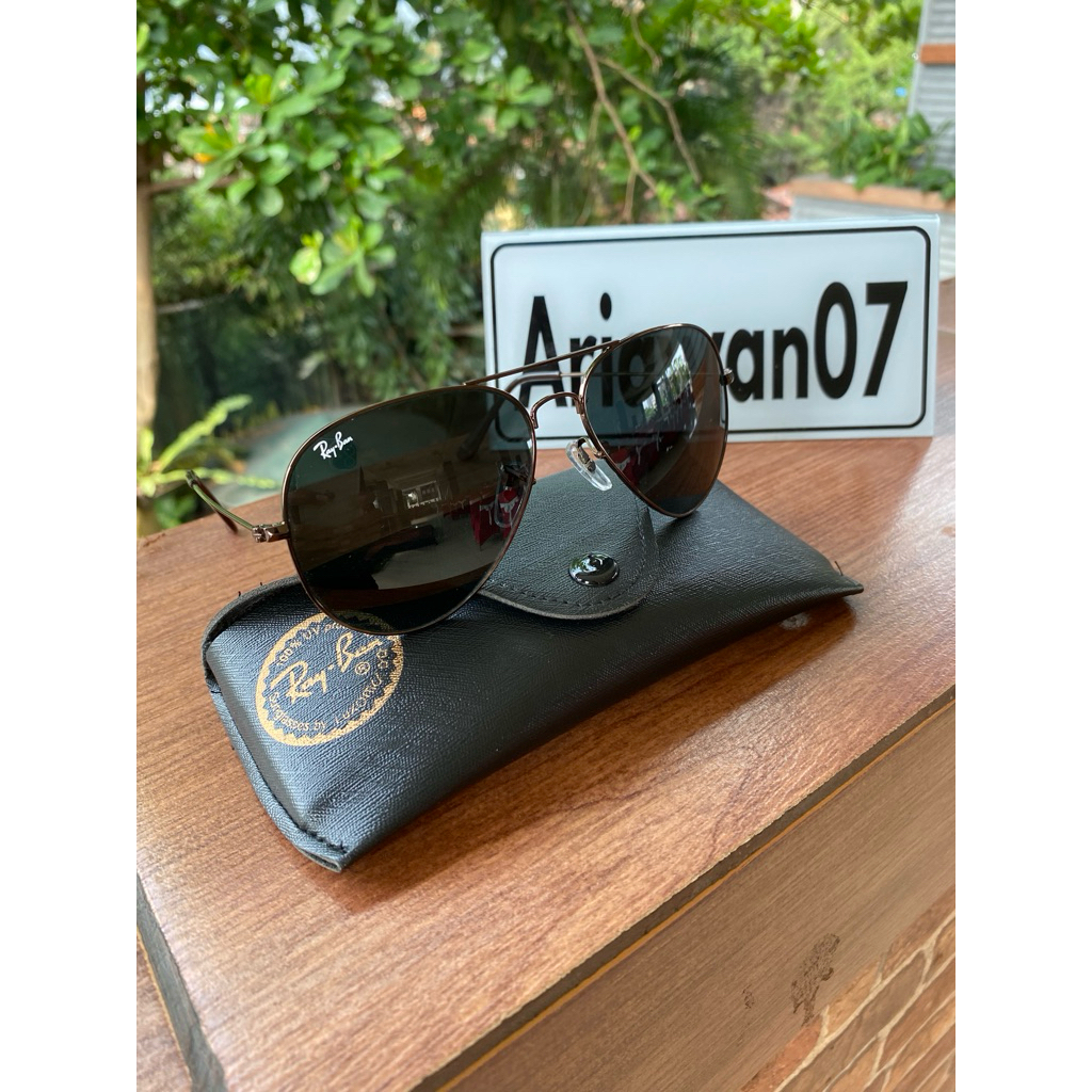 kacamata ray-ban aviators sz 62 frame coklat kaca hitam