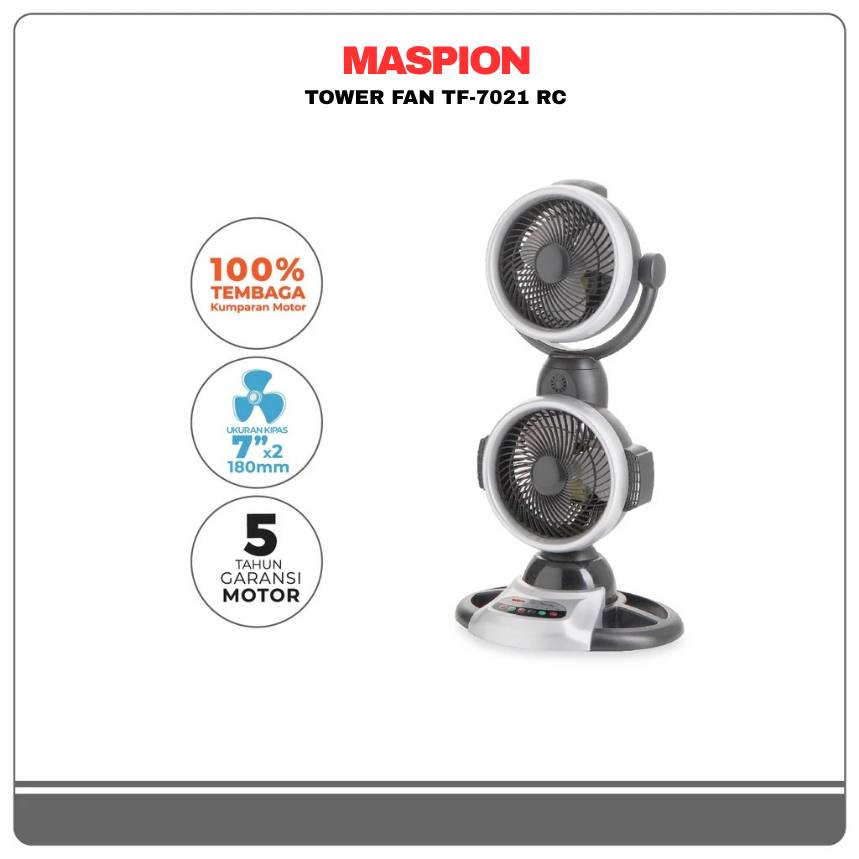 MASPION Tower Fan TF-7021 RC Kipas Angin 7 Inch Remote Control Hemat Listrik Original Garansi Resmi