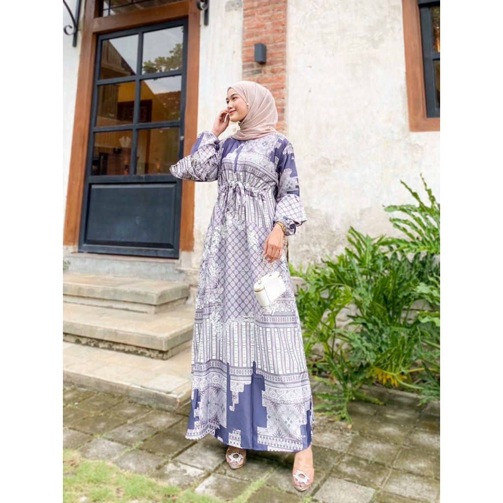 Laudya Raflesia Silky Dress - Premium Gamis Wanita Motif Terbaru Bahan Dior Silk seperti bahan Maxma