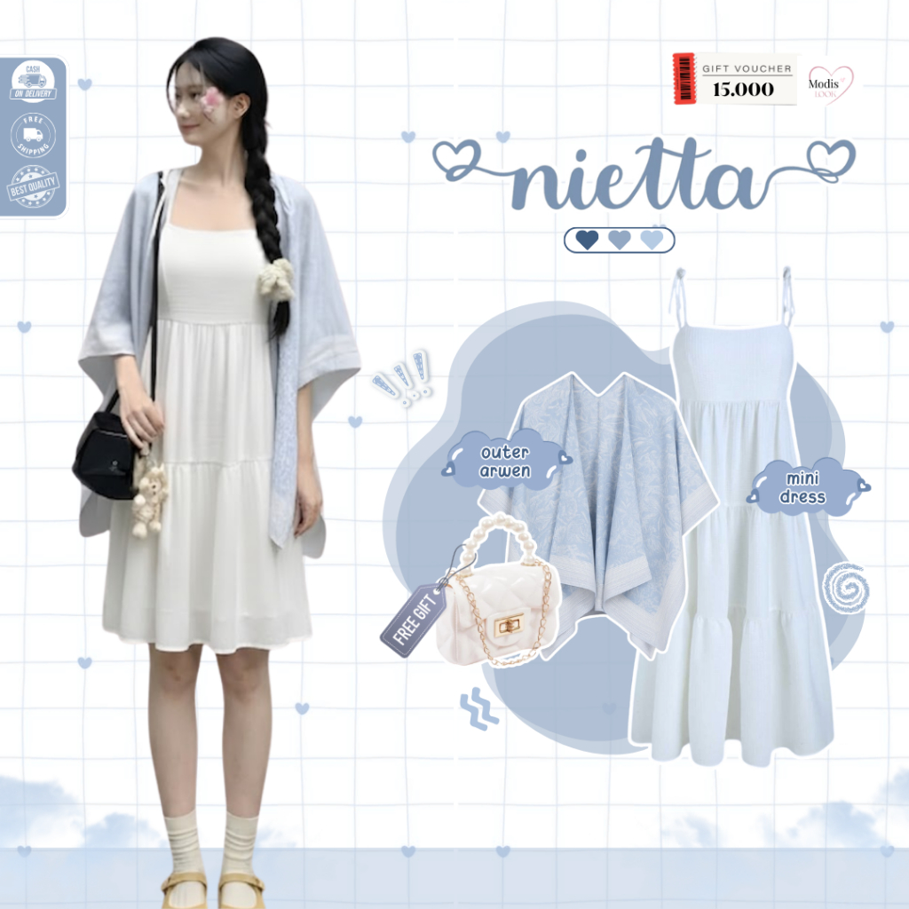 Nietta Outfit Mantai Look ( Tas + Outer + Midi Dress ) One Set Pantai 3in1 - ML 150