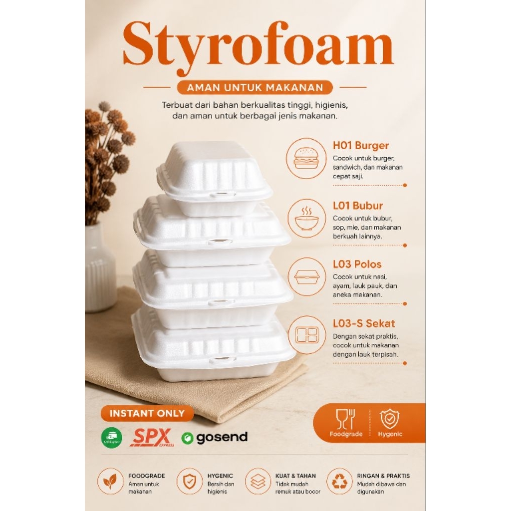 Kotak Makan Styrofoam Bubur/Pangsit/Mie/Styrofoam Burger/Styrofoam Nasi