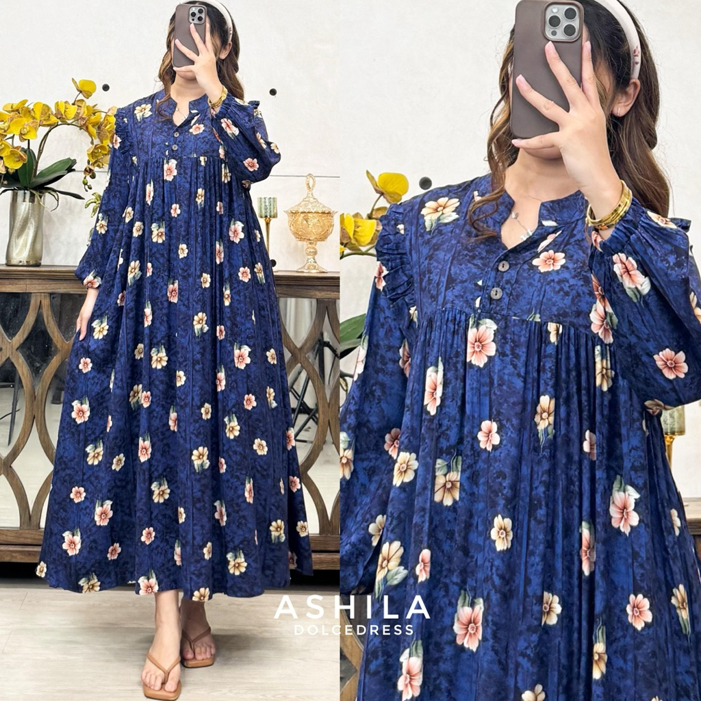 Daster Arab Dolce ASHILA Midi Dress Rayon Motif Busui Bumil Nyaman