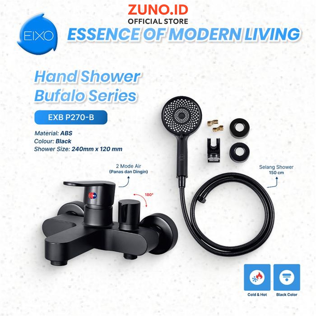 ZunoID Set Keran Mixer Shower Panas Dingin ABS EIXO Bufalo EXB P270 Black / Hitam