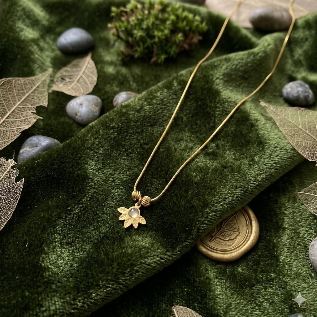 Kalung Titanium Gold Surya Lotus Anti Karat/Luntur Model Surya Lotus Pendant Meeah 18K Gold Plated