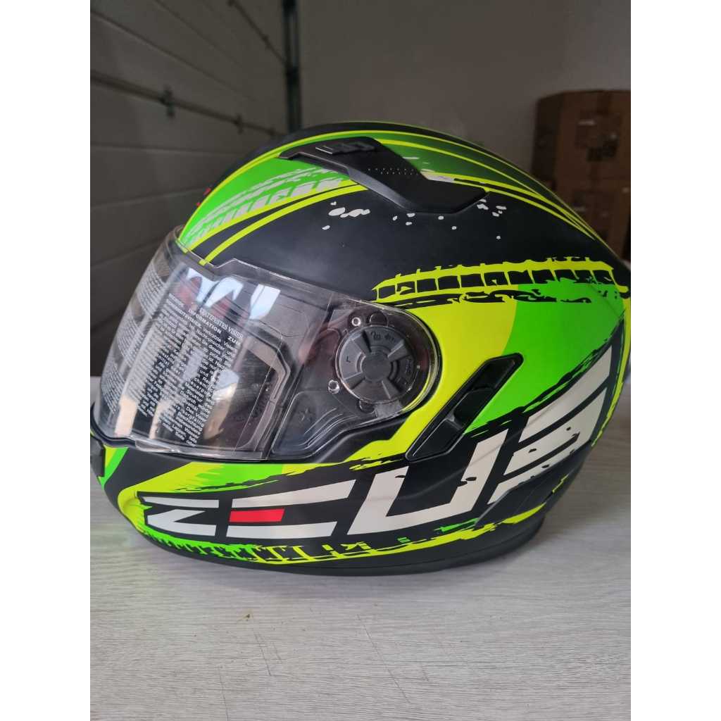 ZEUS ZS 813A MATT BLACK/AN13 GREEN FULL FACE DOUBLE VISOR
