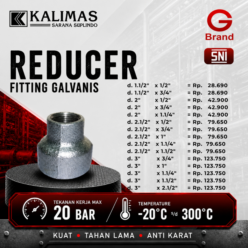 Reducer / V. Sock Galvanis Besi d. 1 1/2" - d. 3" Drat BSPT (G) | Sambungan fitting pipa besi