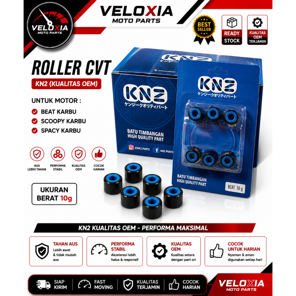 Roller CVT KNZ 10G Kualitas OEM – Roller Motor Beat Scoopy Spacy Karbu