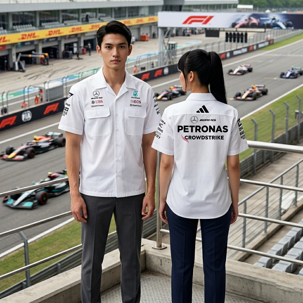 WORKSHIRT MERCEDES AMG F1 WHITE EDITION - Workshirts / Workwear / Kemeja PDH  Merchandise Unisex Len