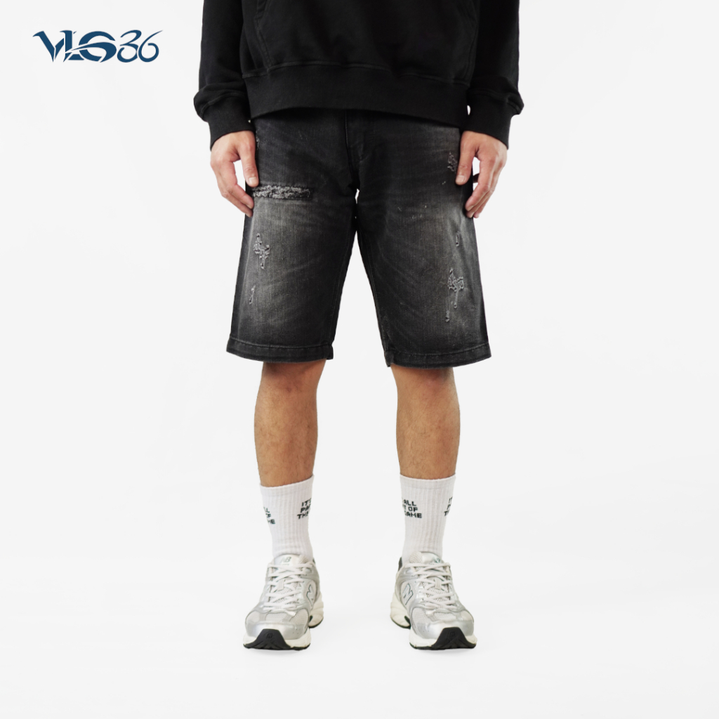 VLG36 -  Celana Jeans Pendek Pria Denim Hitam Series The Olise