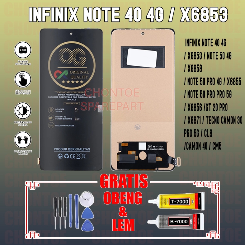 GRATIS/FREE LEM+OBENG LCD TOUCHSCREEN INFINIX NOTE 40 4G / X6853 LAYAR SENTUH INFINIX NOTE SERIES AL