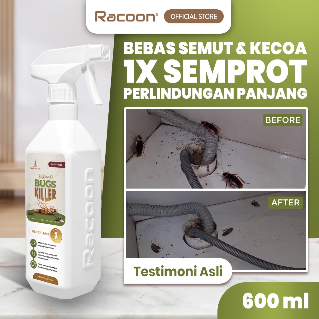 RACOON Bugs Killer Spray Anti Serangga Semut Kecoa 600ML / Garansi 100% Uang Kembali