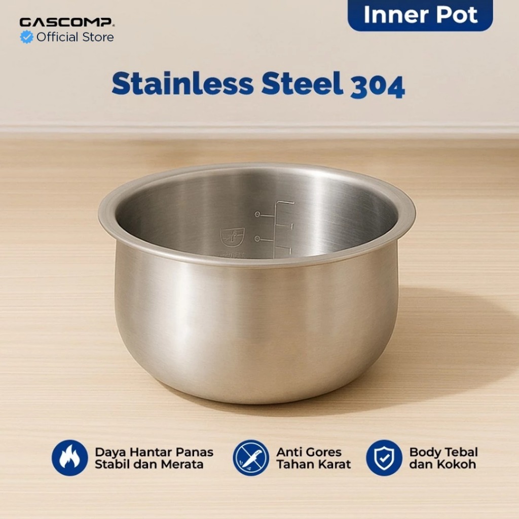 GASCOMP Inner Pot Stainless Steel 304 Rice Cooker Low Carbo Kapasitas 1,2 Liter Nasi (3 Liter) | Ant