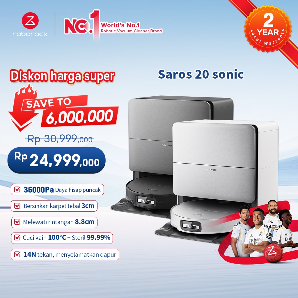 Roborock Saros 10 Robot Vacuum Cleaner dengan Daya Hisap 22000Pa dan Sistem Anti-Kusut