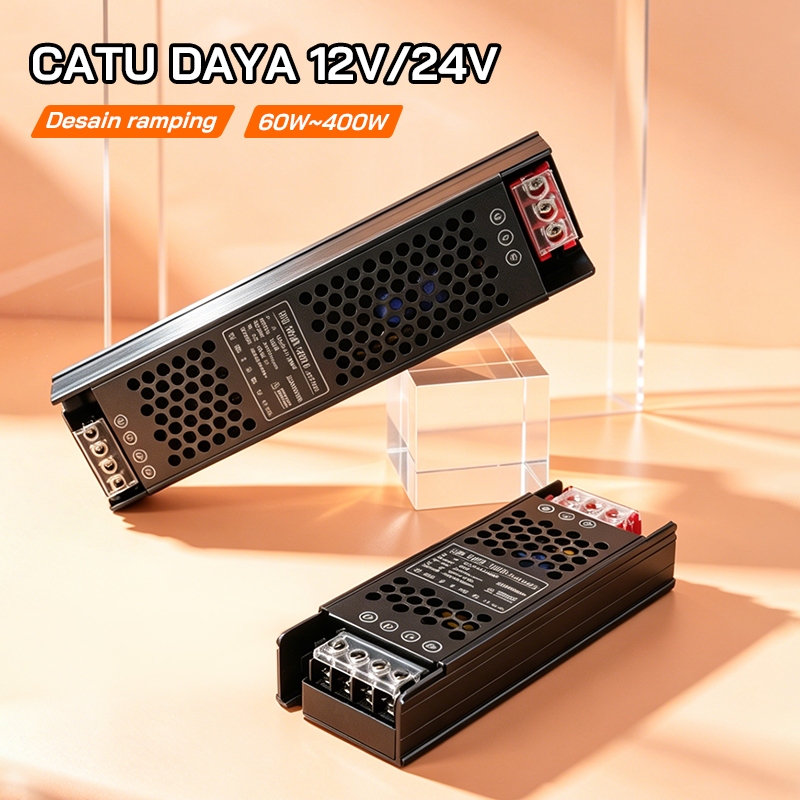 Power Supply Trafo Adaptor 12V 24V 400W Slim Tipis Profesional, Daya Stabil untuk Lampu LED Strip