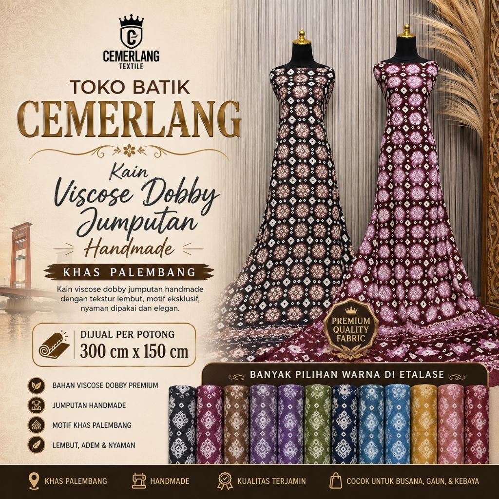 Bahan Kain Viscose Jumputan Motif Titik Tujuh Palembang