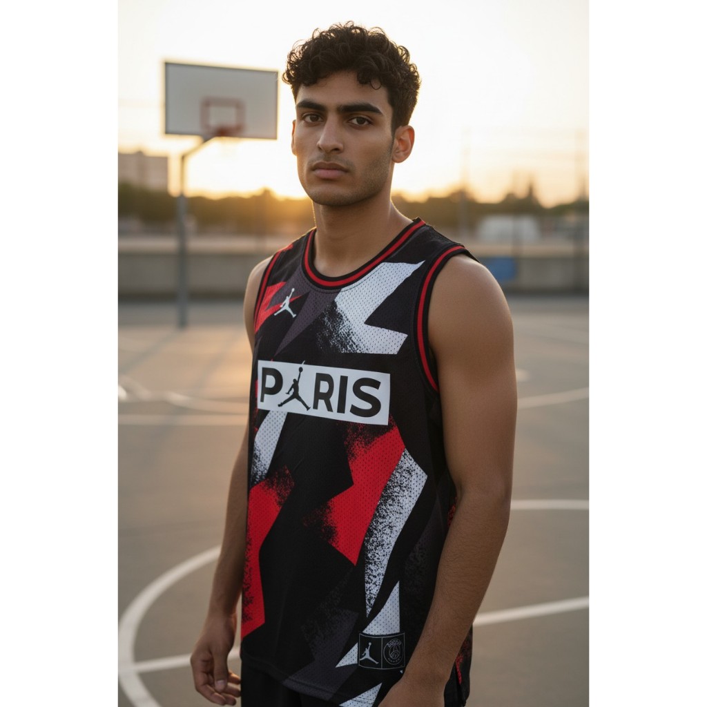 JERSEY BASKET PREMIUM IMPORT PARIS 23 MICHAEL JORDAN BIRU / HITAM