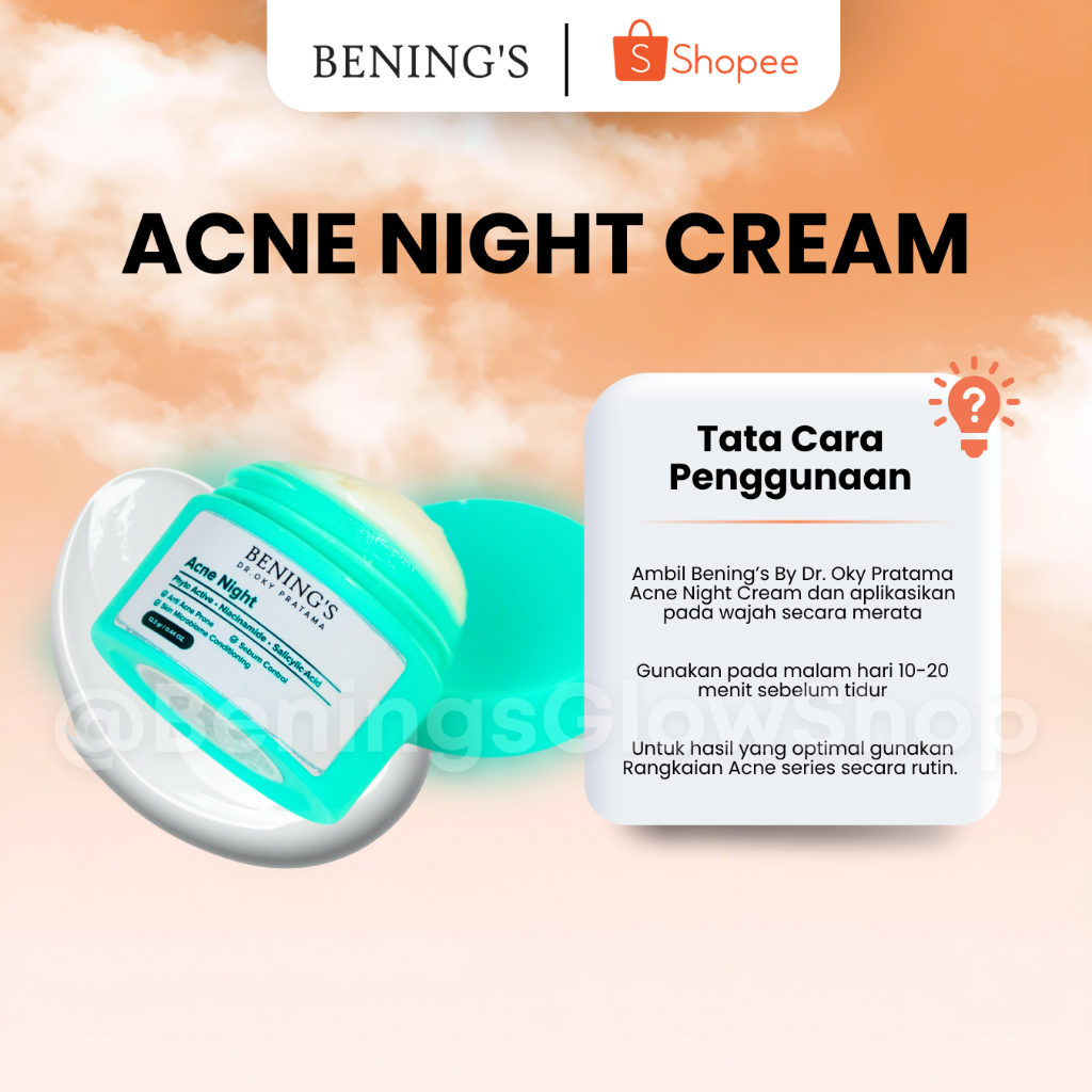 Bening Skincare Acne Night Cream Krim Malam Penghilang Jerawat Benings Skincare BPOM Halal Untuk Pri