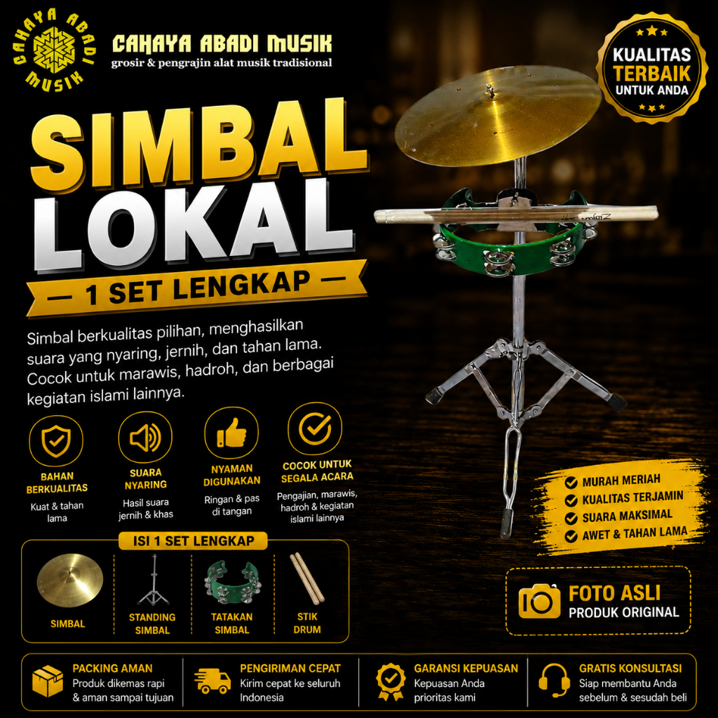 Simbal markis kecrek marawis cymbal lokal set kaki+ piringan + stik + tamborin/kecrek/markis