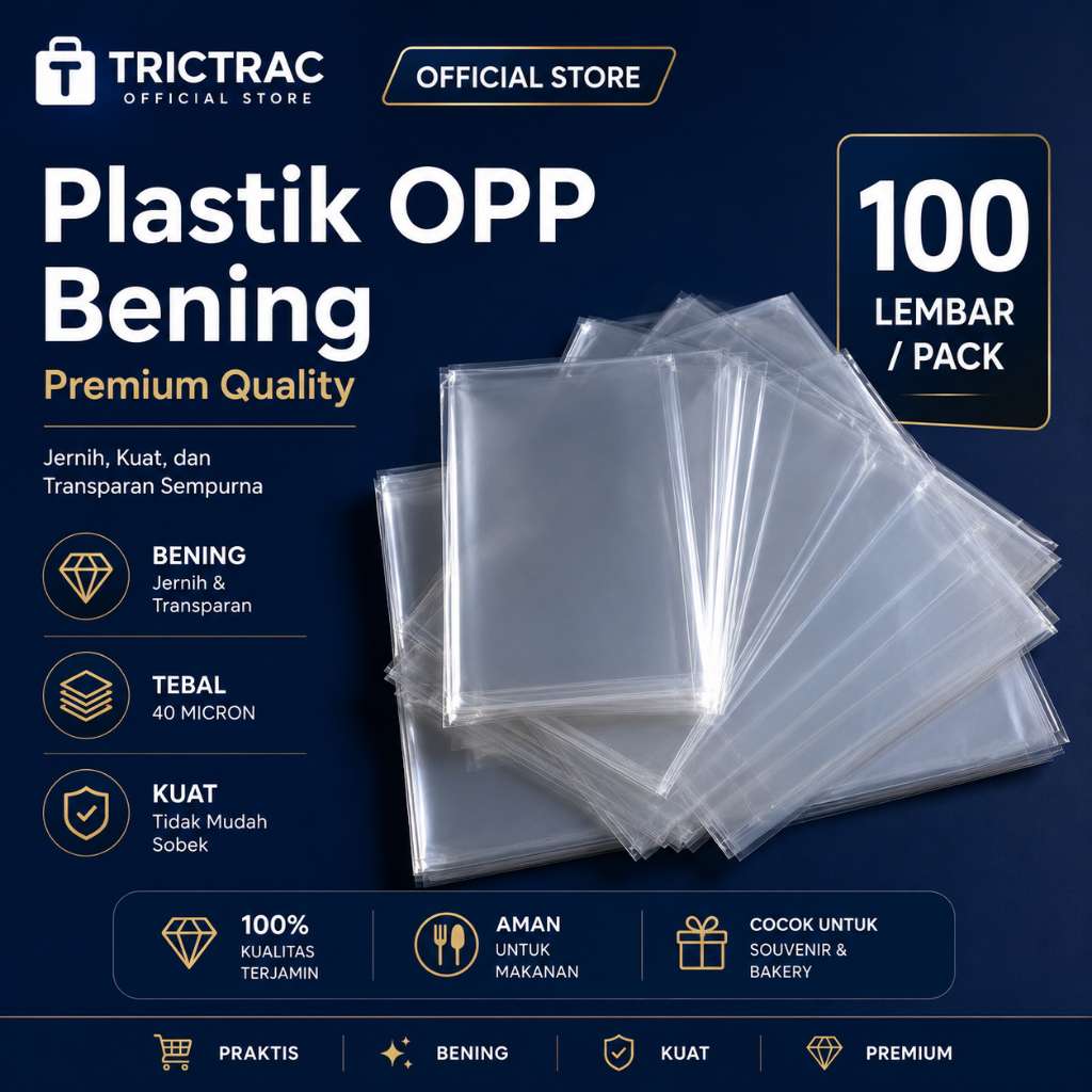 TRICTRAC - 100 Lembar dan 50 Lembar Kantong Plastik OPP Bening 40 Mikron Tebal Tanpa Lem Plastik Kac