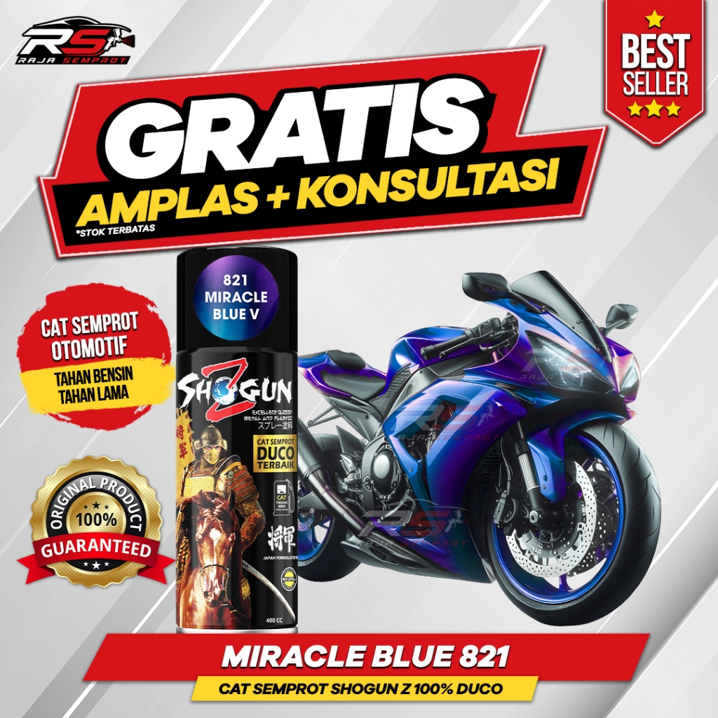 Cat Semprot Pilox Warna BUNGLON BIRU UNGU CHAMELEON BLUE VIOLET 821 Shogun Z 100% Duco 400cc Tahan B