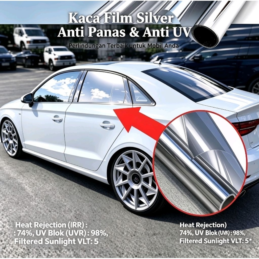 Kaca Filem Mobil- Silver Techno Garad Premium Anti Panas Kaca Filem Cernim Terbaik 80% 60% 40%