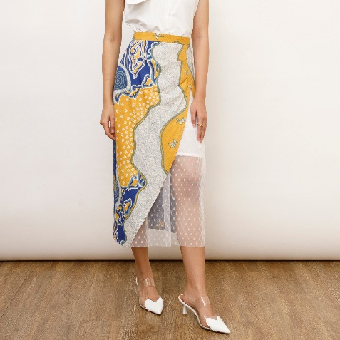 Melvee Batik - Nocturne Skirt - Rok Batik Midi Skirt Yellow Batik Modern