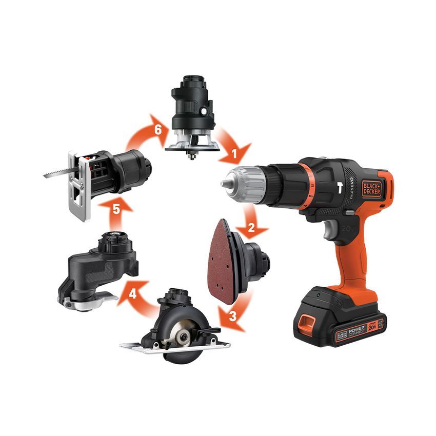 Black & Decker Bor Cordless Multi Evo 20V Evo185k6-b1 - Oranye/Hitam Bor Multifungsi Cordless Evo Dr