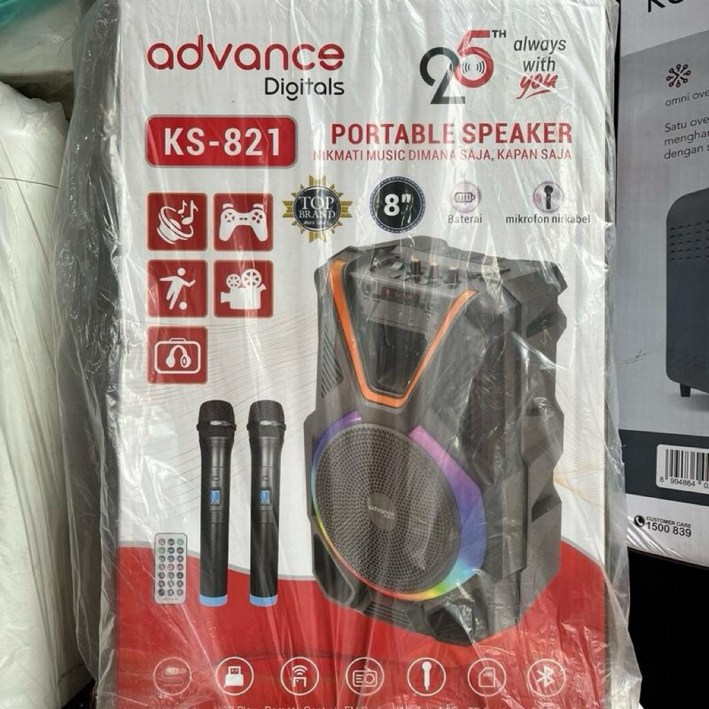 ADVANCE SPEAKER PORTABLE BLUETOOTH 8 INCH PLUS 2 MIC WIRELESS - SPEAKER BLUETOOTH ADVANCE 8 INCH - S