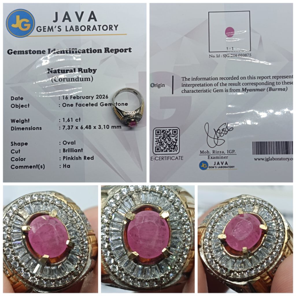Natural Ruby Burma 1,6ct Heat-A memo JGL Ruby Bagus
