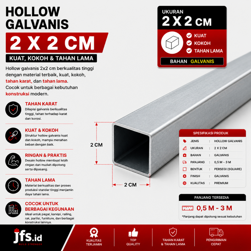 Besi Hollow Galvanis 2x2 cm | Holo Galva