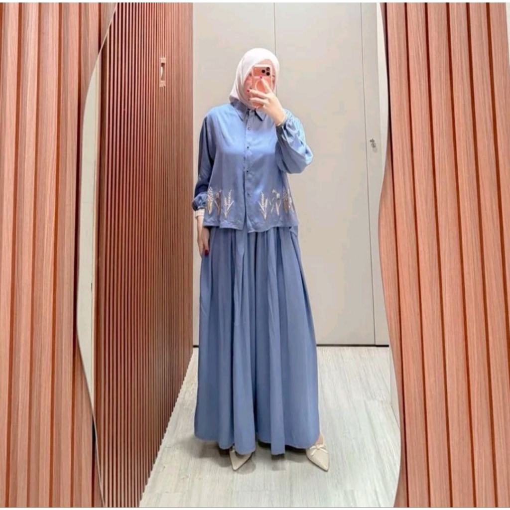 Sella One Set Terbaru Rayon Twill Bordir  Celana Kulot Setelan Wanita