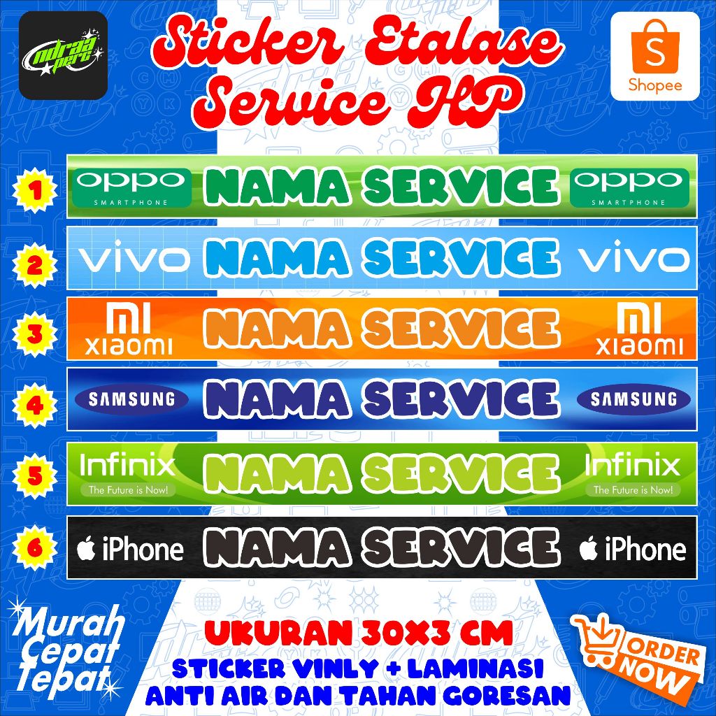 STICKER ETALASE KONTER SERVICE HP MURAH TAHAN AIR & ANTI GORES