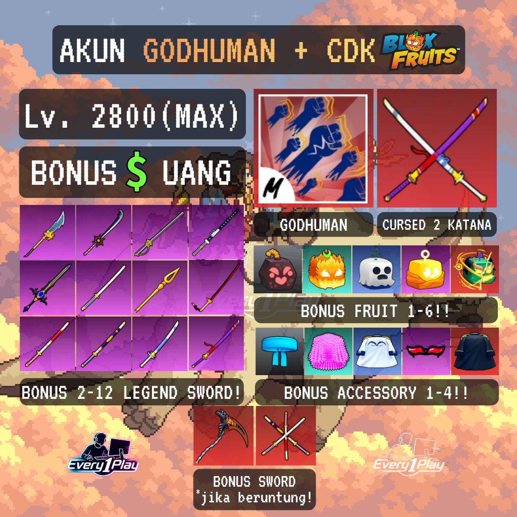 Akun Blox Fruit GODHUMAN + CDK Level Max - Akun Roblox Blox Fruit Lv Max - Akun Blok Fruit Murah - A