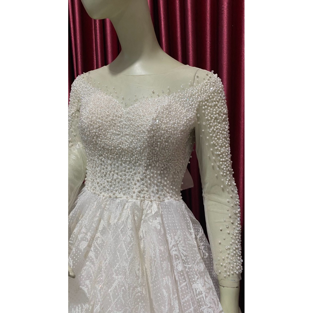 Gaun Pengantin putih Dada Mutiara 75-86