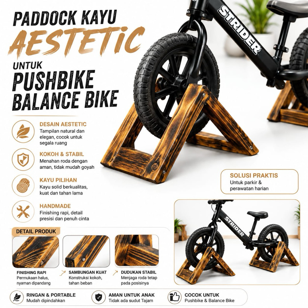 Paddock pushbike balance bike kayu aestetic standar paddock pushbike stand display aestetic