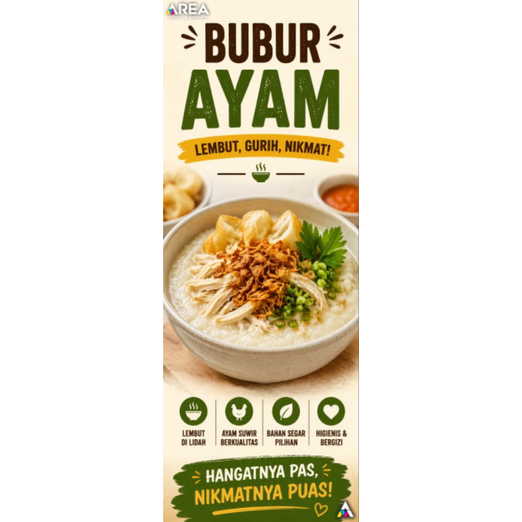 mmt banner bubur ayam dan alat X banner| 60x160 cm flexi 280 gsm | X banner | Y banner | Roll banner