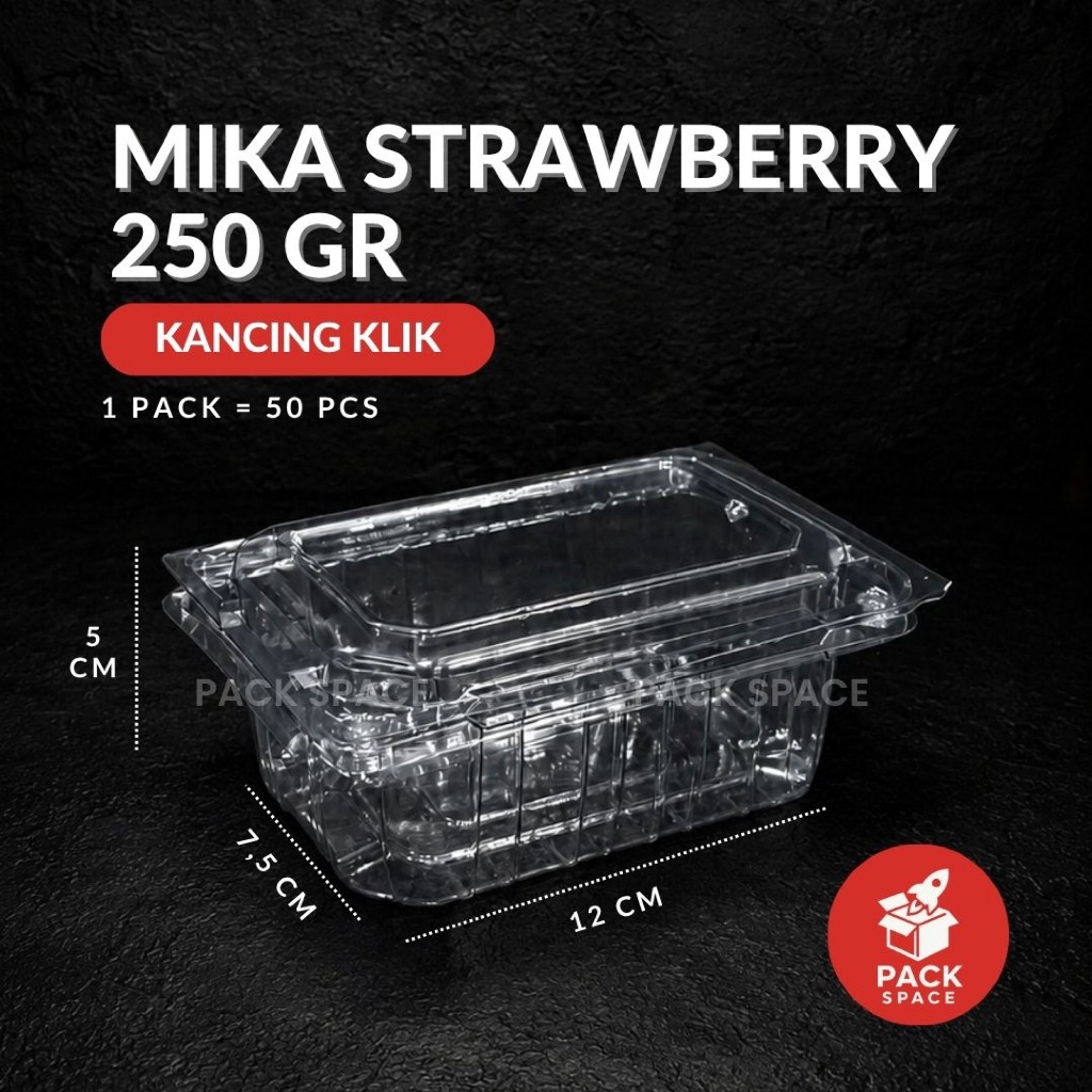 (50 PCS) Mika Buah Fruit Box 250 gr Mika Buah Bening Mika Strawberry Anggur dll