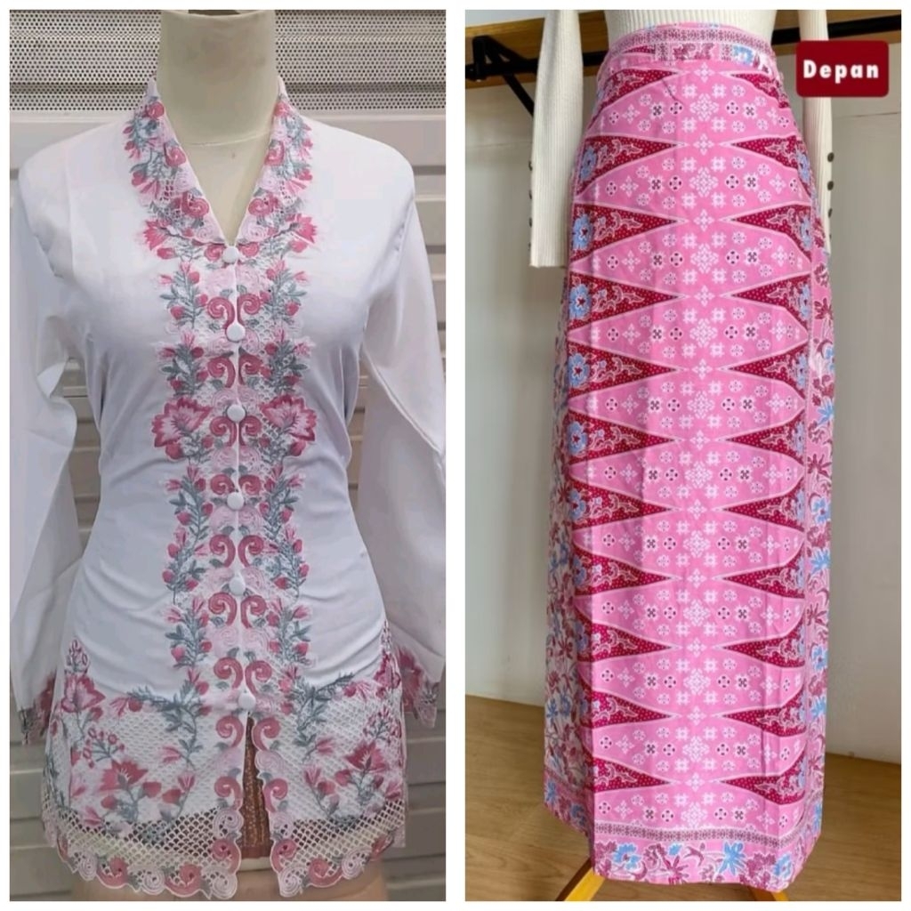 Satu Set Lengkap Kebaya Encim dan Rok Tumpal Betawi // Kebaya Encim Katun Bordir Motif Sulam Padang 