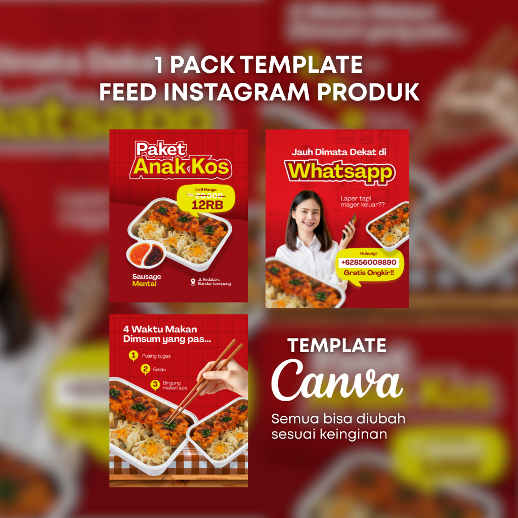 Template Canva Feed Instagram Jualan Makanan Editable - Desain Promosi Produk UMKM Kekinian
