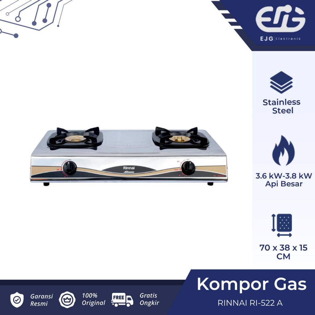 Kompor Gas Rinnai RI-522A / RI 522 A / RI522A Kompor Rinnai 2 Tungku Stainless Steel BATAM