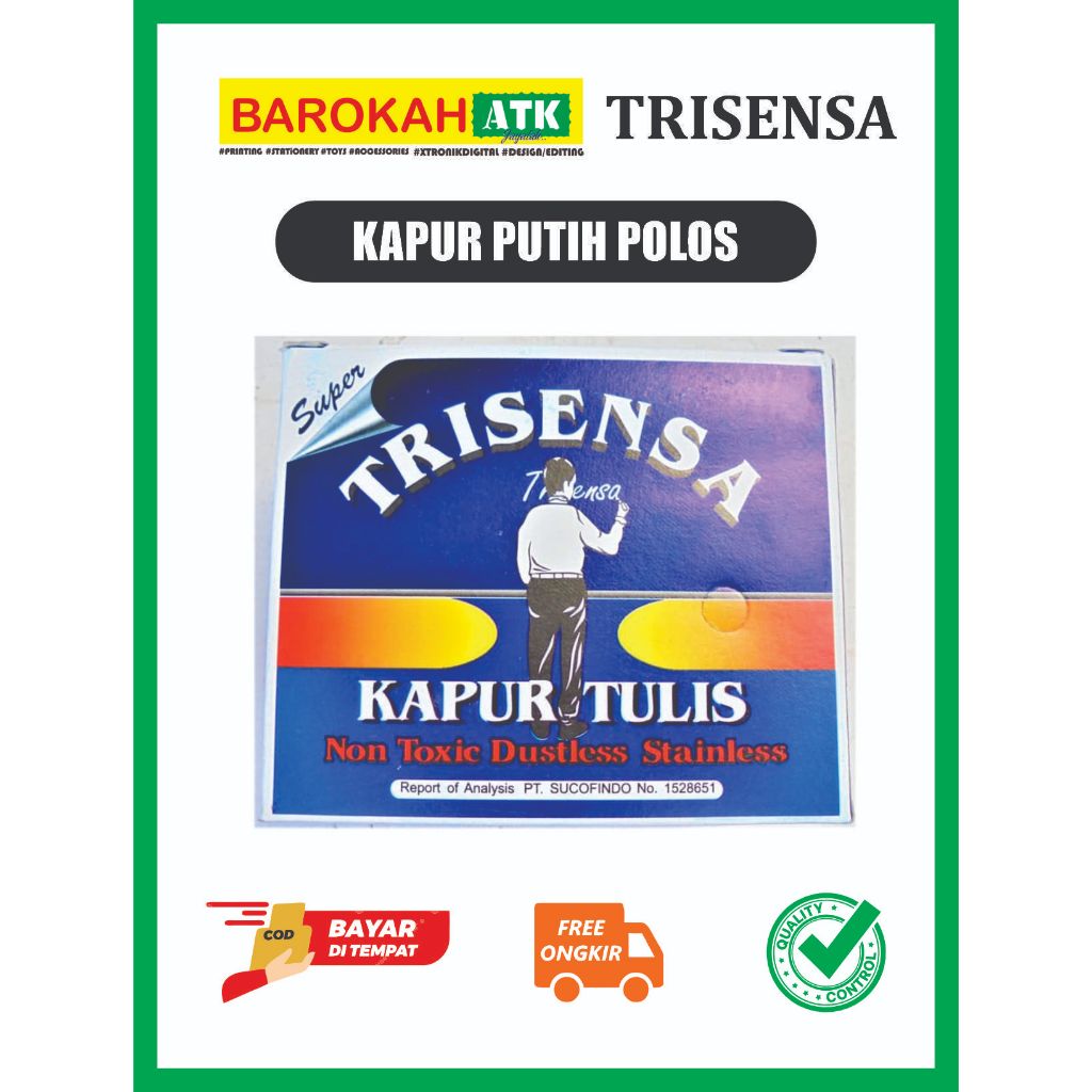 BarokahAtk - Kapur Tulis Papan Warna Putih Polos Trisensa |1528651|MALANG