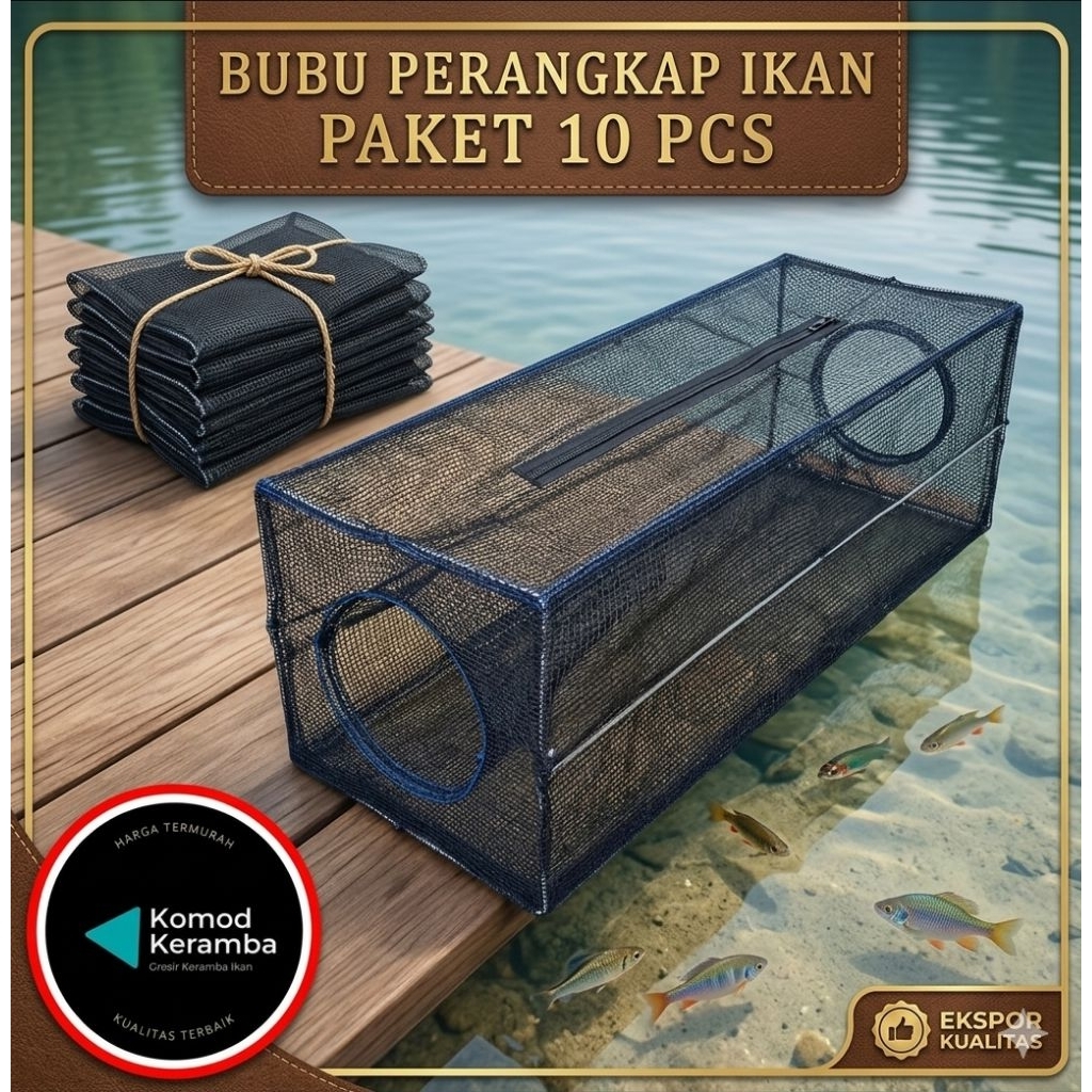 PAKET 10 PCS PERANGKAP IKAN JARING BUBU PENANGKAP 2 LUBANG KOMPLIT PULL SET RANGKA SIAP PAKAI JEBAKA