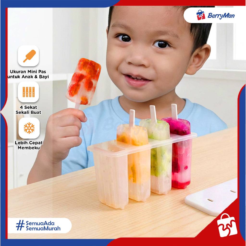 Cetakan Es Jelly Mini Loli Untuk Anak Transparan 4 Sekat Mini Popsicle Mold