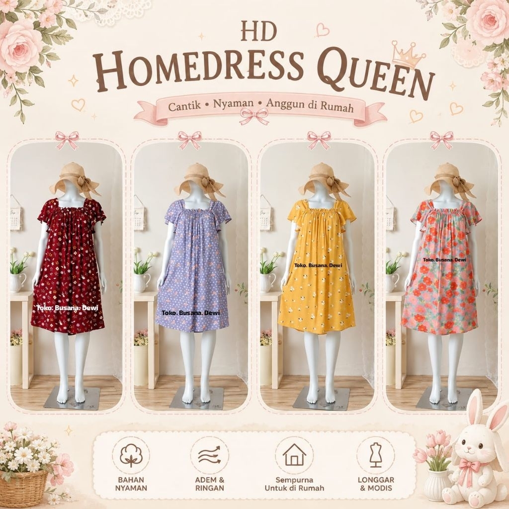 Daster Premium Queen | Homedress Kerut Dada | Busui Mode Sabrina | Dress Cantik Kekinian | Daster Ca