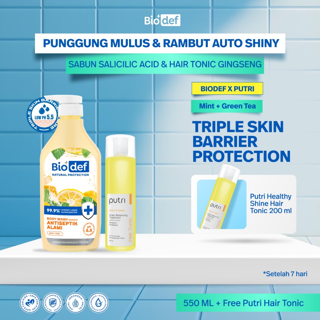 [BIODEF X PUTRI] Biodef Body Wash 550ml & Putri Healthy Shine Hair Tonic 200ml | Sabun Mandi Pelemba