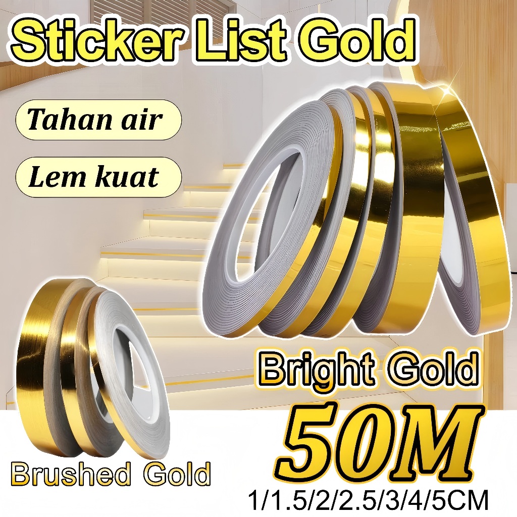 List Gold Keramik 50M | Stiker Nat Keramik Waterproof | Pita Dekorasi Lantai & Dinding Premium